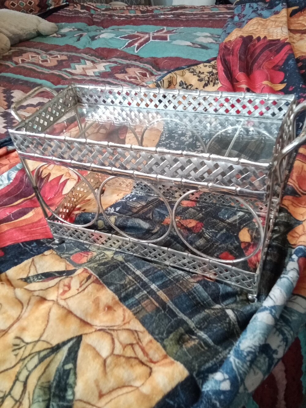 #1531 Vintage Silver Metal Display Basket